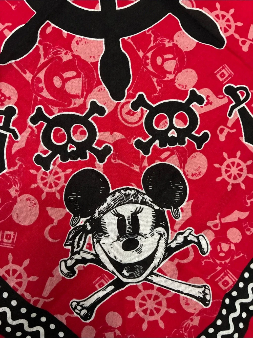 Disney Red Pirate Bandana with Black Skull & Wheel Print